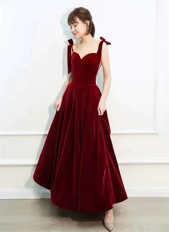 Wine Red Velvet Long Party Dress with Straps, Wine Red Floor Length Prom Dress Tunics Stylish elegant Wine Red Velvet Long Party Dress with Straps, Wine Red Floor Length Prom Dress Tunics Stylish elegant