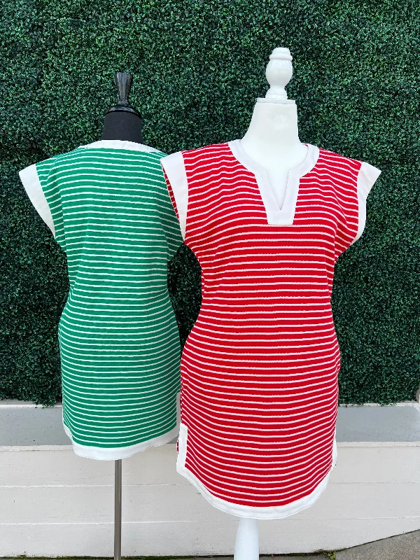 Pique Stripe Cap Sleeve Dress Tunics Fleece cozy