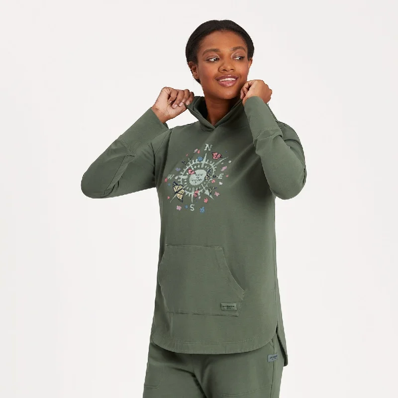 Life is Good Women's Butterfly Compass Crusher-Flex Hoodie, Dark Moss Green Hoodie with Tied Waist Feminine Flattering Life is Good Women's Butterfly Compass Crusher-Flex Hoodie, Dark Moss Green Hoodie with Tied Waist Feminine Flattering