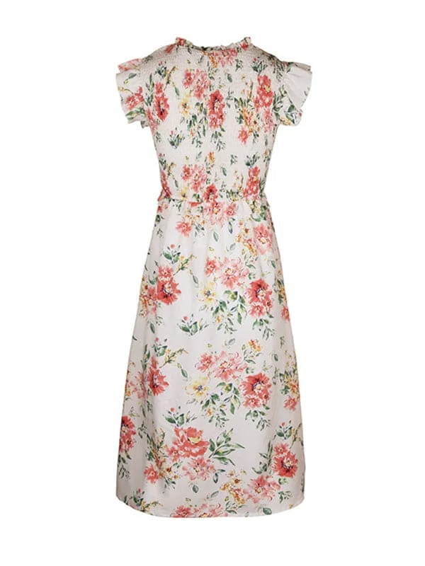 Women's new ruffled sleeveless white printed dress Tunics Favorite customer
