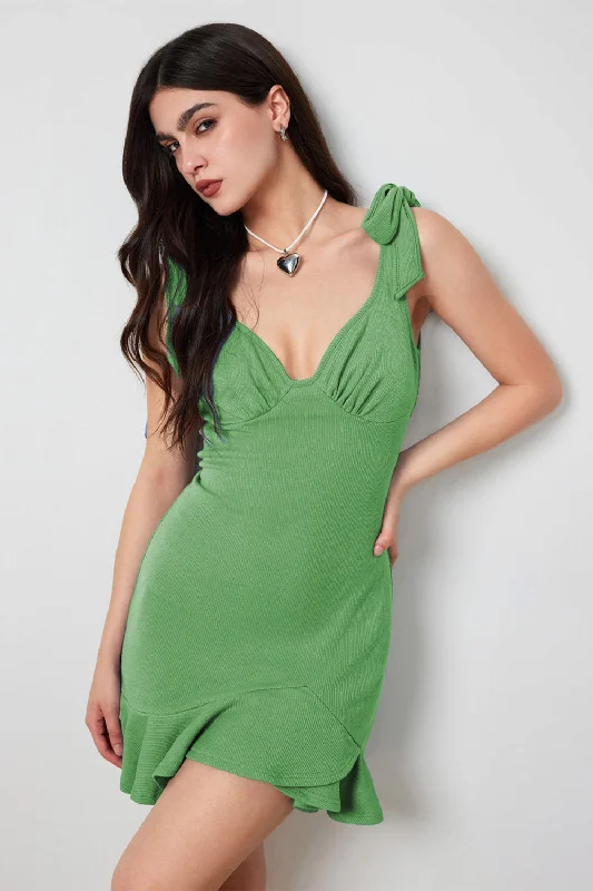 Green Short Bodycon Party Dress with Ruffles Tunics Top Casual