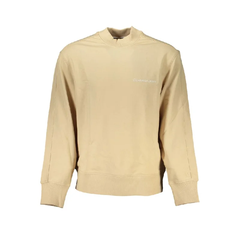 Beige Crew Neck Logo Sweatshirt Hoodie with Color Block Contrast Stylish