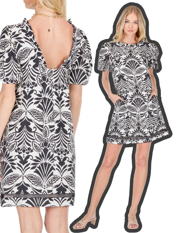 Black and White Open Back Dress Tunics Trendy modern
