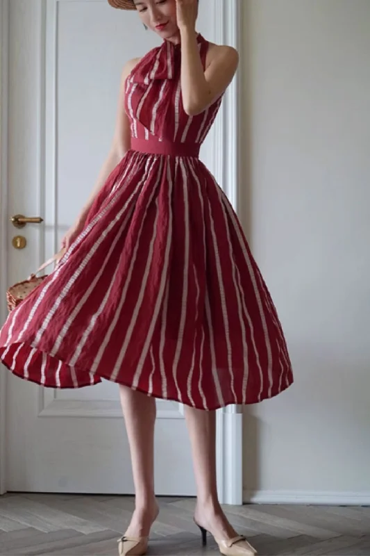 Halter fit and flare striple summer dresses 4847 Tunics Canvas sturdy
