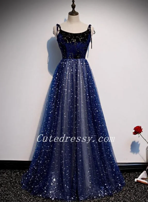 Shiny Blue Tulle with Velvet Top Long Evening Dress, Blue Formal Dresses Party Dresses Turtleneck Warm Winter Shiny Blue Tulle with Velvet Top Long Evening Dress, Blue Formal Dresses Party Dresses Turtleneck Warm Winter