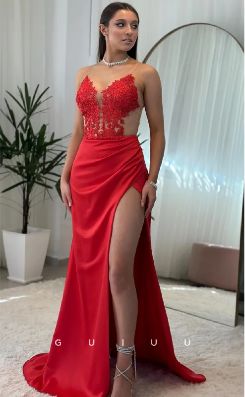 G3957 - Sexy & Hot Sheath V Neck Illsion Appliquined Pleated High Side Slit Prom Party Dress Tunics Evening elegant G3957 - Sexy & Hot Sheath V Neck Illsion Appliquined Pleated High Side Slit Prom Party Dress Tunics Evening elegant
