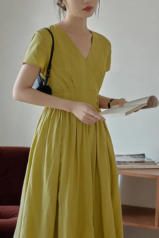 high waist v neck dress women 4311 Tunics Office stylish