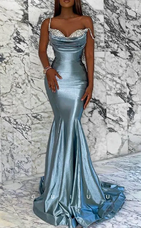G2618 - Chic & Modern Mernaid Beaded Straps Ruched Prom Evening Party Dress Tunics Hiking breathable G2618 - Chic & Modern Mernaid Beaded Straps Ruched Prom Evening Party Dress Tunics Hiking breathable