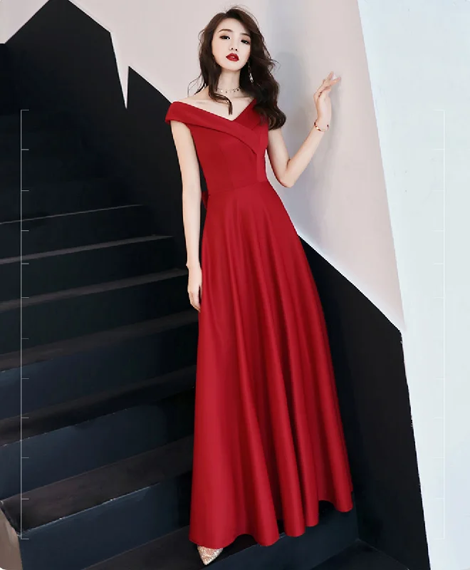 Red V Neck Long Prom Dress, Red Formal Party Dress Tunics Occasion special