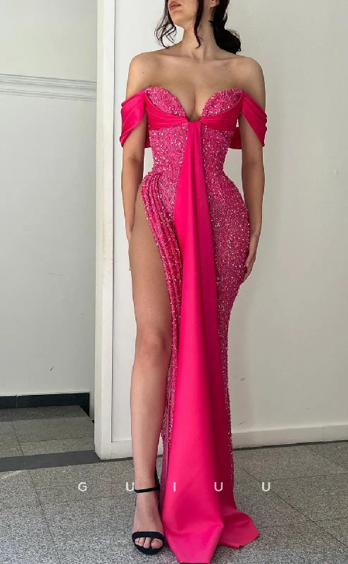 G2655 - Chic & Modern Off-Shoulder Sequins Beaded Long Prom Evening Party Dress Square Neckline Feminine G2655 - Chic & Modern Off-Shoulder Sequins Beaded Long Prom Evening Party Dress Square Neckline Feminine