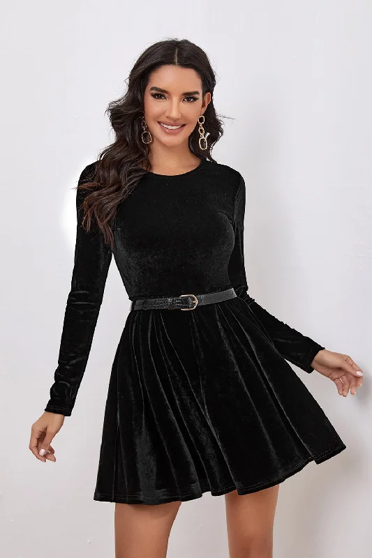 Black A Line Long Sleeves Cocktail Party Dress Tunics Polka dots