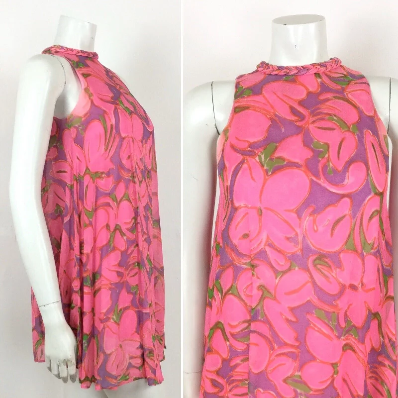 VINTAGE 60s 70s BRIGHT FLORAL SHIFT TENT DRESS PINK PURPLE GREEN 4 Tunics Stylish modern