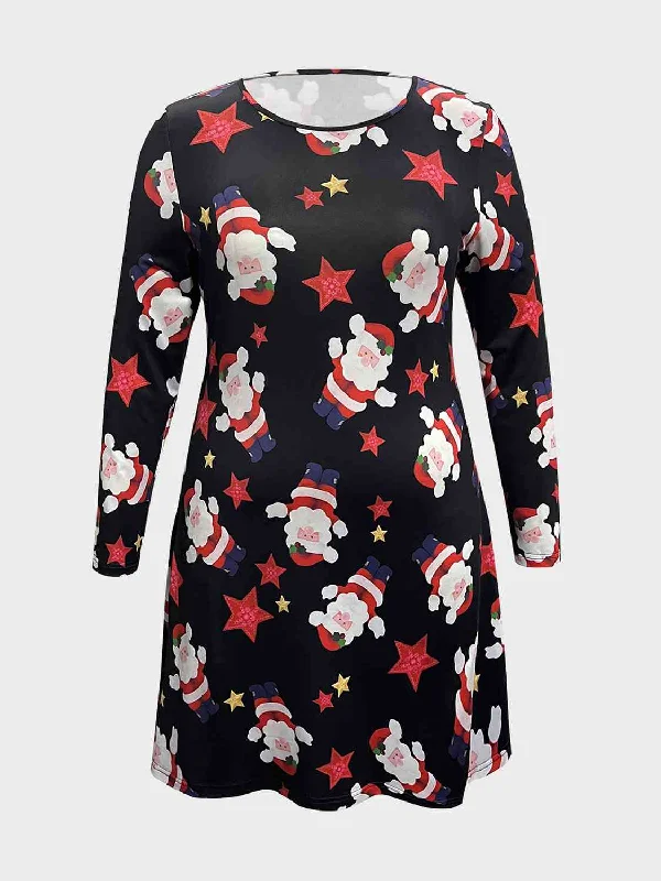 Plus Size Santa Printed Round Neck Dress Tunics Practical durable