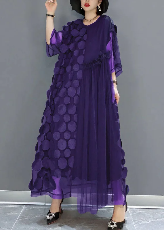 Purple Tulle Party Dresses O-Neck Asymmetrical Half Sleeve Tunics Versatile functional Purple Tulle Party Dresses O-Neck Asymmetrical Half Sleeve Tunics Versatile functional