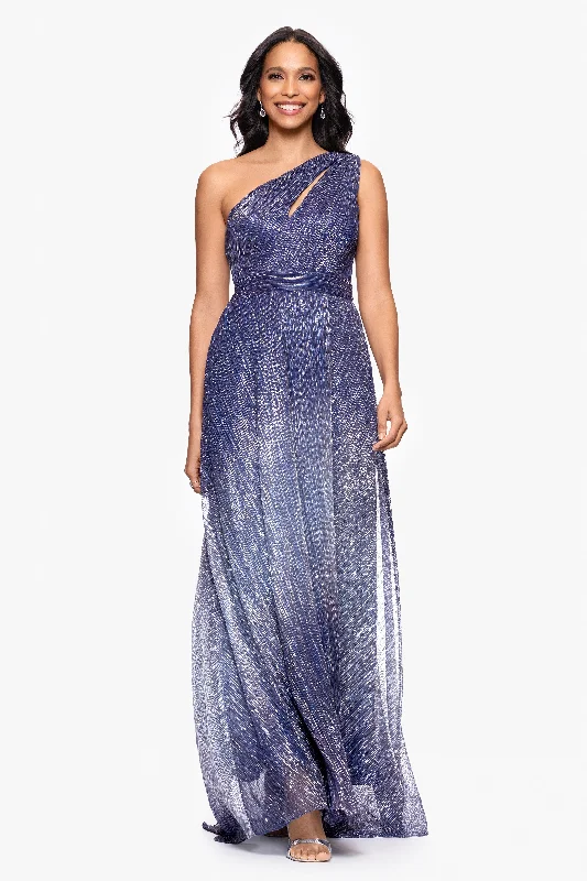 "Mia" Metallic Ombre One Shoulder Floor Length Dress Tunics Ceremony elegant