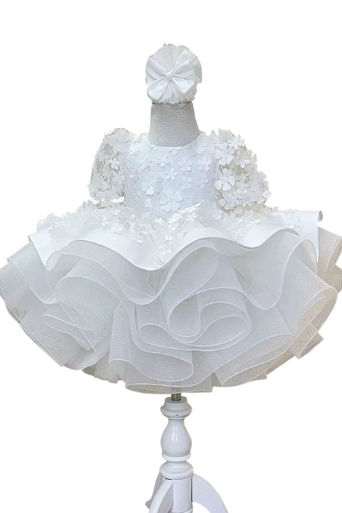 Fiona White Party Dress - Layered Crew Neckline Casual