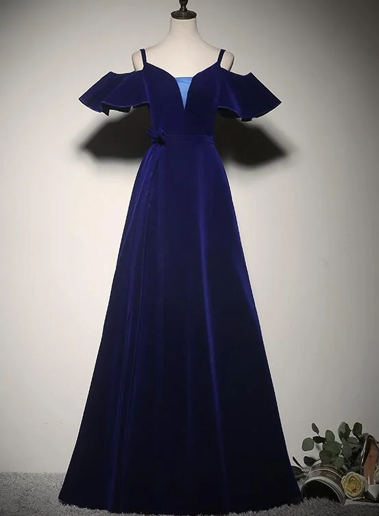Elegant Blue Velvet Straps Long Party Dress, Long Evening Party Dress Tunics Summer linen Elegant Blue Velvet Straps Long Party Dress, Long Evening Party Dress Tunics Summer linen