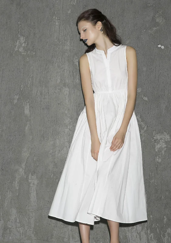 white cotton sleeveless long womens dress with summer 1302 Tunics Leisure comfortable white cotton sleeveless long womens dress with summer 1302 Tunics Leisure comfortable