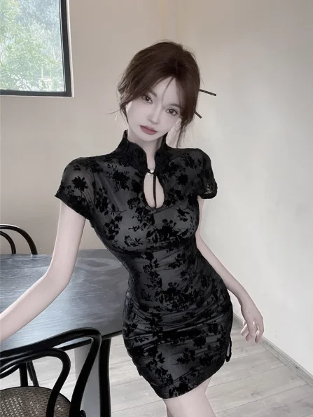 Retro modified cheongsam slim dress Tunics Practical durable