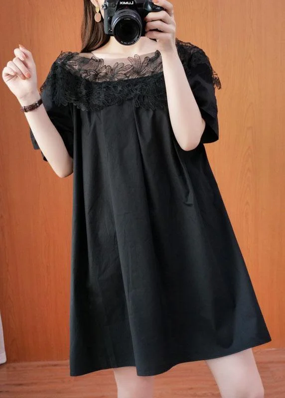 Simple Black O-Neck Patchwork Summer Tulle Party Dresses Short Sleeve Tunics Custom made Simple Black O-Neck Patchwork Summer Tulle Party Dresses Short Sleeve Tunics Custom made