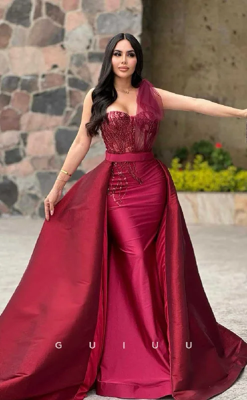 G4390 - Classic & Elegant Red One Shoulder A-Line Strapless Illusion Lace Beaded Form Party Dress Shift Classic Vintage G4390 - Classic & Elegant Red One Shoulder A-Line Strapless Illusion Lace Beaded Form Party Dress Shift Classic Vintage