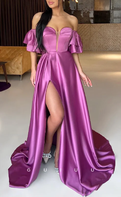 G2647 - Elegant & Chic Off-shoulder A-Line V-Neck Long Prom Evening Party Dress Turtleneck Neckline Stylish G2647 - Elegant & Chic Off-shoulder A-Line V-Neck Long Prom Evening Party Dress Turtleneck Neckline Stylish