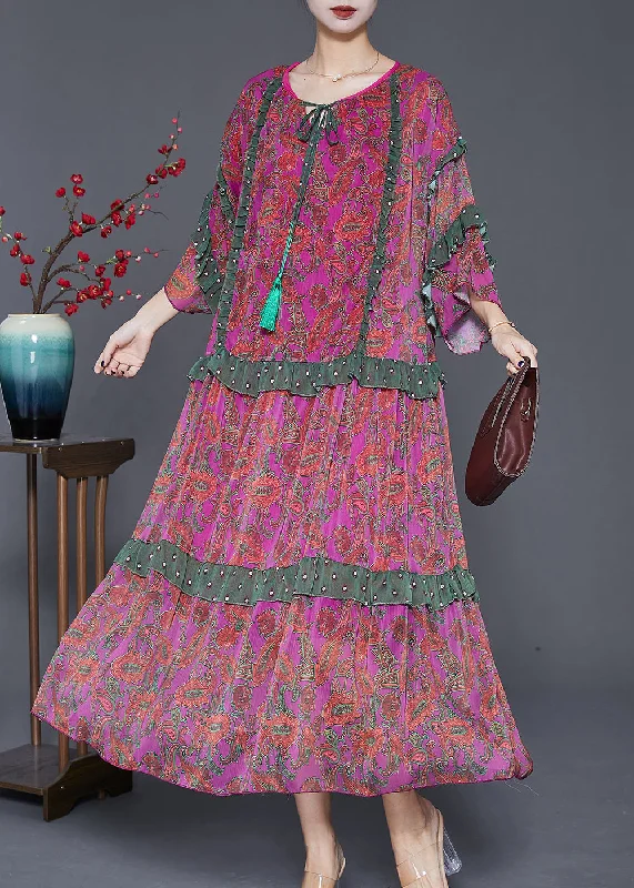 Plus Size Purple Red Print Ruffled Chiffon Party Dress Summer Tunics Essential wardrobe Plus Size Purple Red Print Ruffled Chiffon Party Dress Summer Tunics Essential wardrobe