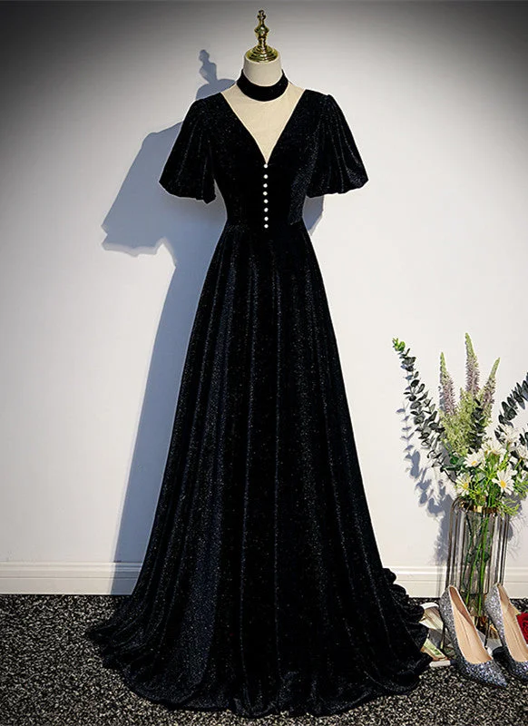 Long Velvet V-neckline Floor Length Prom Dresses, Black Evening Wedding Party Dresses Tunics Travel practical Long Velvet V-neckline Floor Length Prom Dresses, Black Evening Wedding Party Dresses Tunics Travel practical