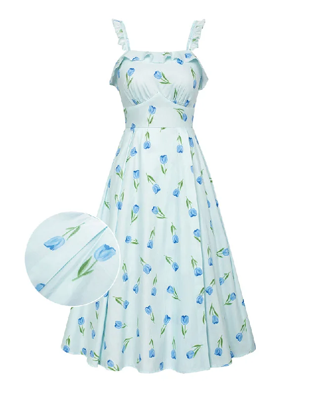 Floral Summer Dresses for Women 2024 Midi Sun Dresses Flowy Spaghetti Strap Dress with Pockets Tunics Fall fleece