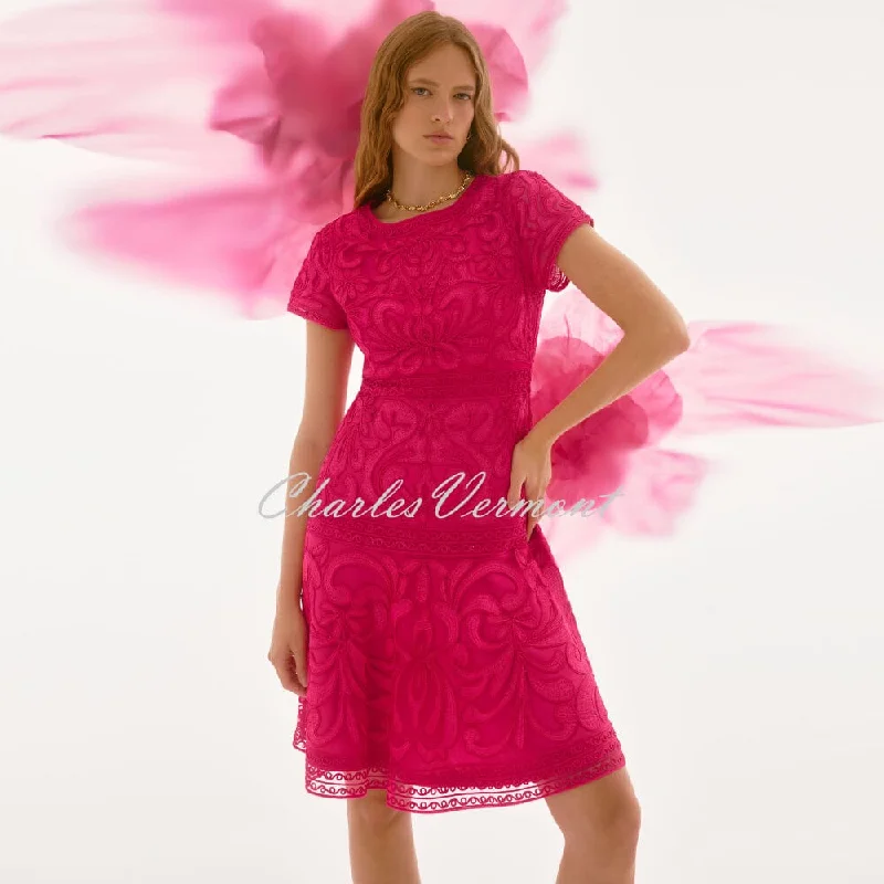 Joseph Ribkoff Embroidered Mesh Fit And Flare Dress - Style 251768X Tunics Seasonal trendy Joseph Ribkoff Embroidered Mesh Fit And Flare Dress - Style 251768X Tunics Seasonal trendy