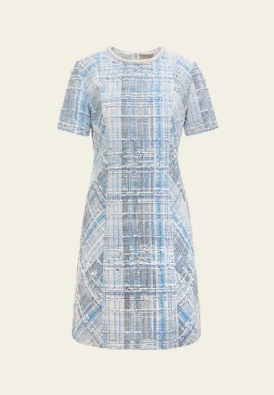 Beaded-Trim Stripped Mix Tweed Dress Tunics Chinos classic