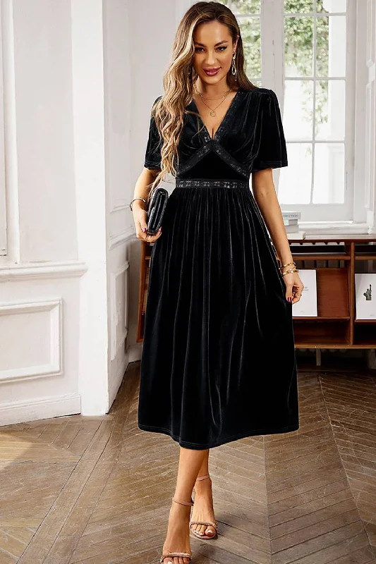 Velvet V-neck A Line Holiday Party Dress Tunics Business professional