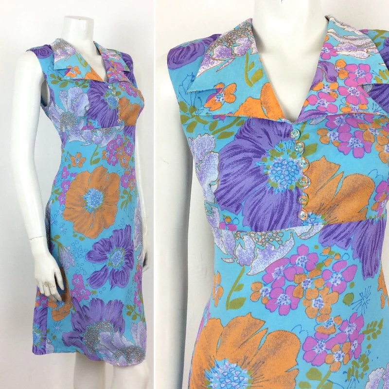 VINTAGE 60s FLORAL SUMMER PSYCHEDLIC DRESS ORANGE PURPLE PINK GREEN 10 Tunics Long Elegant VINTAGE 60s FLORAL SUMMER PSYCHEDLIC DRESS ORANGE PURPLE PINK GREEN 10 Tunics Long Elegant