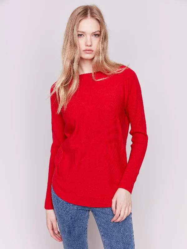 LACE-UP DETAIL SWEATER  W/POCKETS - CRANBERRY Polka Dot Checkered Tartan