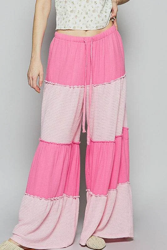 POL Two Tone Drawstring Wide Leg Pants Slim Fit Casual Pants