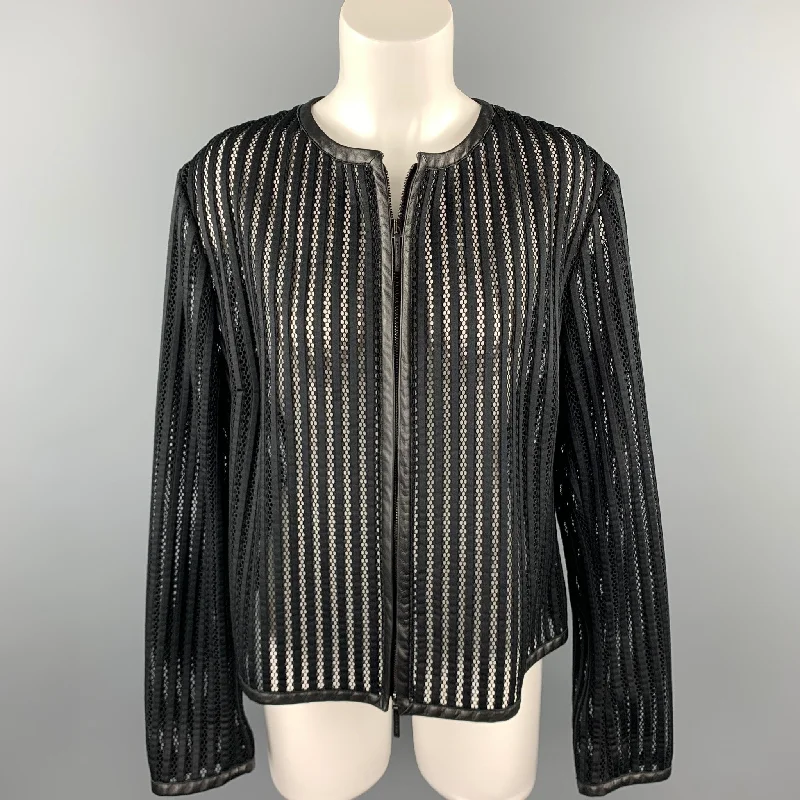 RALPH LAUREN Black Label Size 4 Black Mesh Polyester Leather Trim Jacket Quilted Jacket Puffer Jacket Insulated Jacket RALPH LAUREN Black Label Size 4 Black Mesh Polyester Leather Trim Jacket Quilted Jacket Puffer Jacket Insulated Jacket