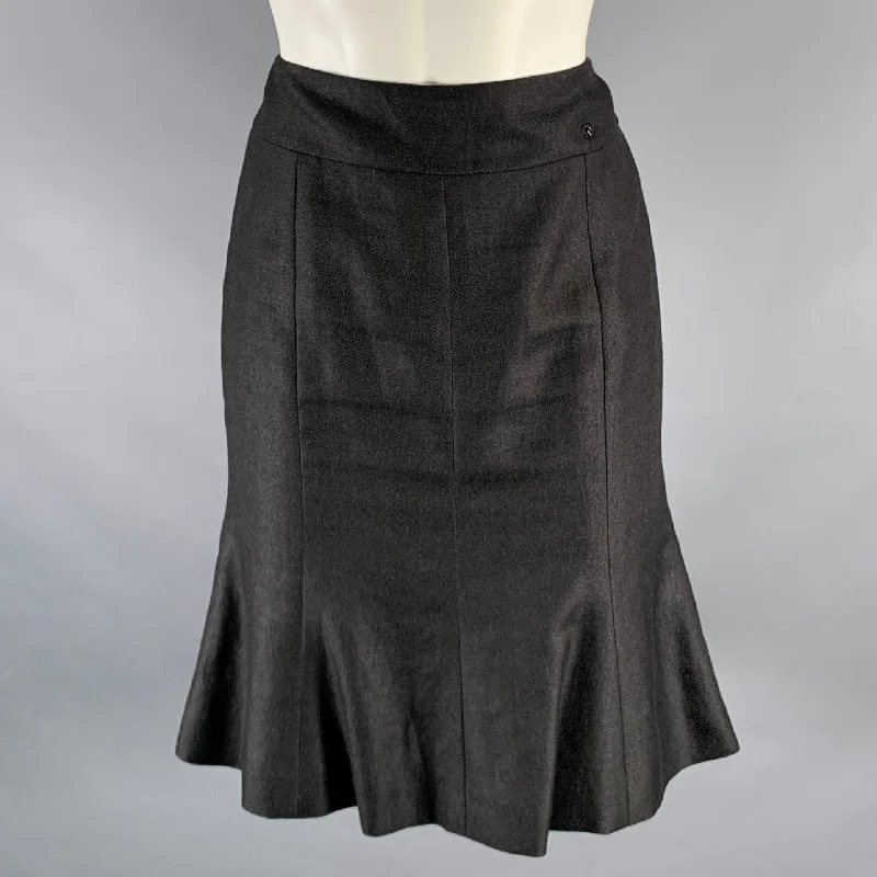 CHANEL Size 4 Black Linen Trumpet Below Knee Skirt breathable skirt fabric