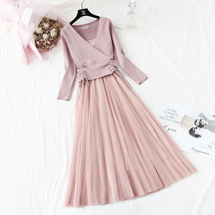 Women's suit skirt fashion knitted sweater + suspender mesh dress 2174 Spandex Blend Rayon Blend Denim Blend Women's suit skirt fashion knitted sweater + suspender mesh dress 2174 Spandex Blend Rayon Blend Denim Blend
