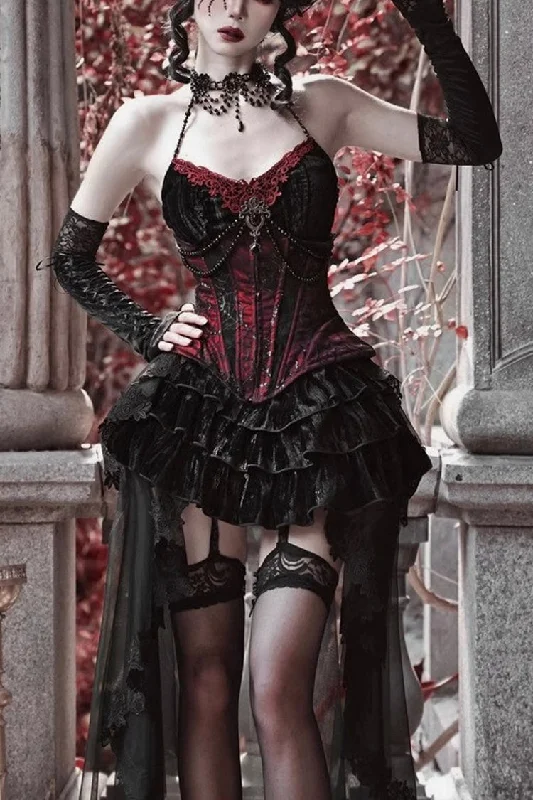 Black/Red Duchess Rococo Fishbone Girdle Multi-layer Ruffle Gothic Lolita Skirt cashmere skirt soft