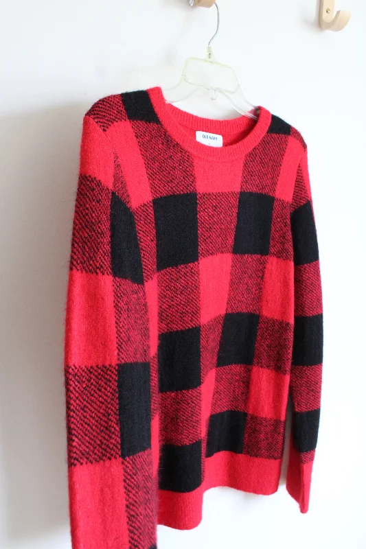 Old Navy Red & Black Buffalo Plaid Soft Sweater | M Neon Metallic Matte