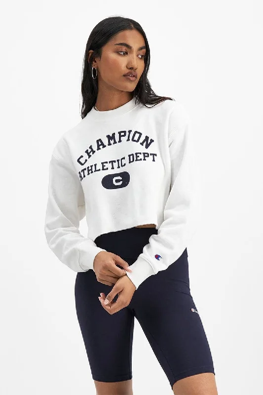 CHAMPION RB ARCHIVE CROPPED CREWNECK SWEATER - WHITE Soft Cozy Warm