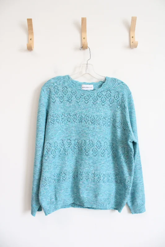 Alfred Dunner Blue Scalloped Neck Sweater | L Oversized Loose Flowy