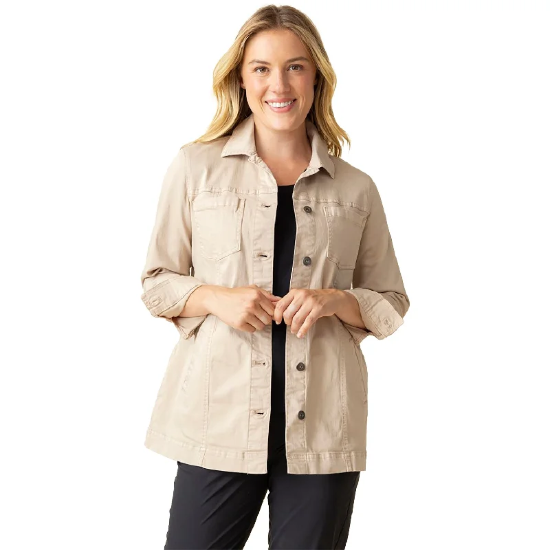 Women's Habitat Stretch Denim Boyfriend Jacket Oatmeal Snapped Jacket Toggled Jacket Drawstring Jacket Women's Habitat Stretch Denim Boyfriend Jacket Oatmeal Snapped Jacket Toggled Jacket Drawstring Jacket