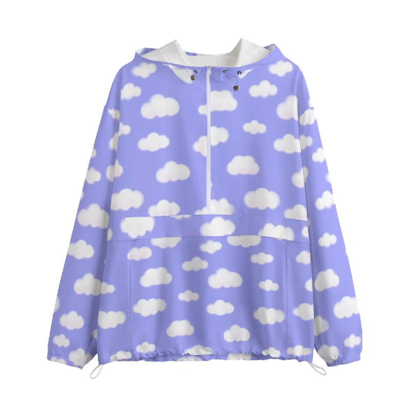 Dreamy Clouds Unisex Half-Zip Anorak Jacket (Periwinkle) Knit Fabric Woven Fabric Fleece Fabric Dreamy Clouds Unisex Half-Zip Anorak Jacket (Periwinkle) Knit Fabric Woven Fabric Fleece Fabric