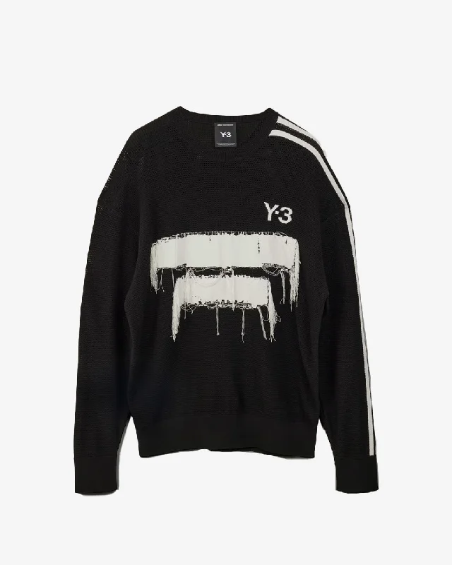 Graphic Knit Crew Sweater Black Toggled Drawstring Belted
