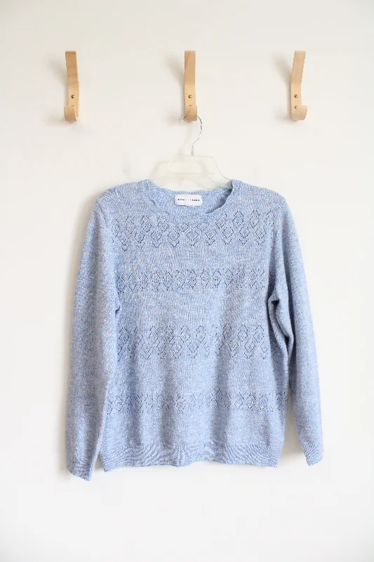 Alfred Dunner Colorful Shimmer Light Blue Scalloped Neck Sweater | L Fitted Slim Tailored Alfred Dunner Colorful Shimmer Light Blue Scalloped Neck Sweater | L Fitted Slim Tailored