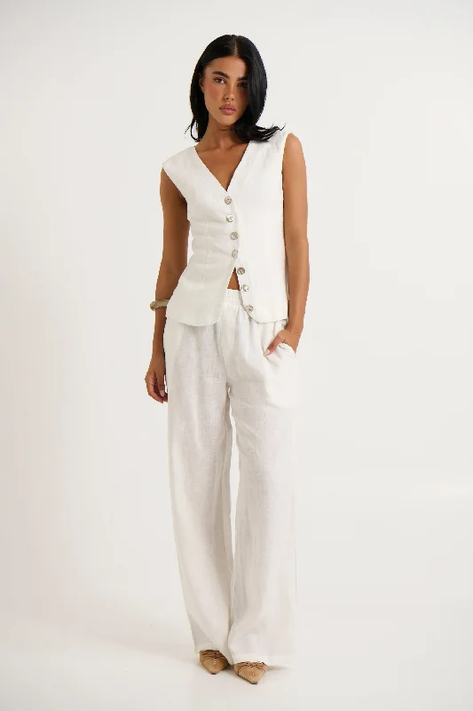 Adalee Pant White Relaxed Linen Pants