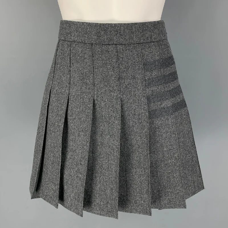 THOM BROWNE Size 4 Grey Wool Cashmere Pleated Tonal Woven 4 Bar Skirt corduroy skirt durable
