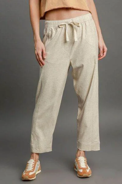 Umgee Drawstring Elastic Waistband Linen Blend Pants Plus Size Elegant Trouser Pants Umgee Drawstring Elastic Waistband Linen Blend Pants Plus Size Elegant Trouser Pants