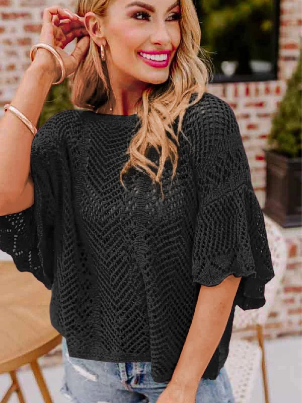 Black Knit Sweater Fitted Slim Tailored